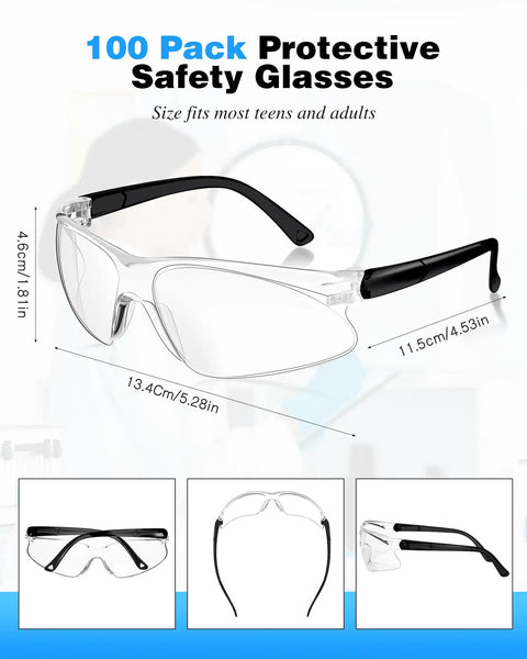 Bulk 100 Pair Clear Safety Glasses ANSI Z87.1 Certified Rock Solid Eye Protection Slides Right Over Your Specs No Sweat Design With Durable Black Temples Pro Level Work Gear Built For The Daily Grind At Jobsites And Active Workshops