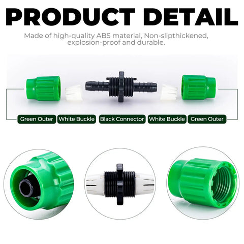 4 Pack Expandable Garden Hose Repair Kit with green, black, and white universal dual channel connectors for 25 to 100 foot hoses.