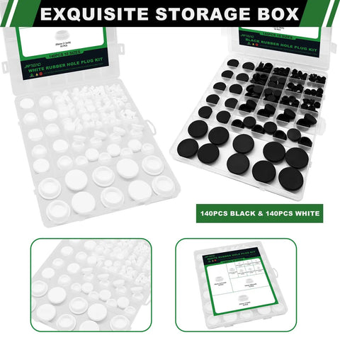 Cool 280 Piece Black And White Silicone Rubber Plug Kit With Snap Locking Design For Round Holes In Pipes Furniture Kitchen And Bathroom To Hide Gaps Fast, 10 sizes in storage box