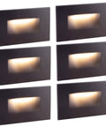 Six Pack Outdoor Step Lights 120V 3CCT Selectable Dimmable LED Stair Lighting In Brown Aluminum, Waterproof ETL Wet Rated