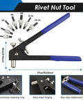 Rivet Nut Tool Kit With 7 Mandrels And 444 Rivet Nuts In Rugged Aluminum Case For SAE And Metric Sizes, shown with mandrels.