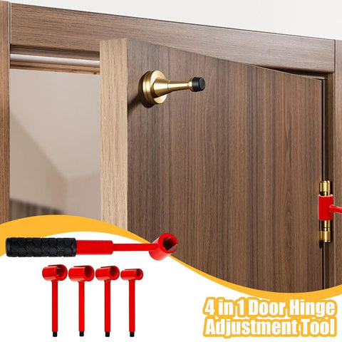 4 In 1 Door Hinge Gap Adjuster, Grab And Go Multifunction Hinge Bender for quick and easy door alignment, red handle, four wrench sizes