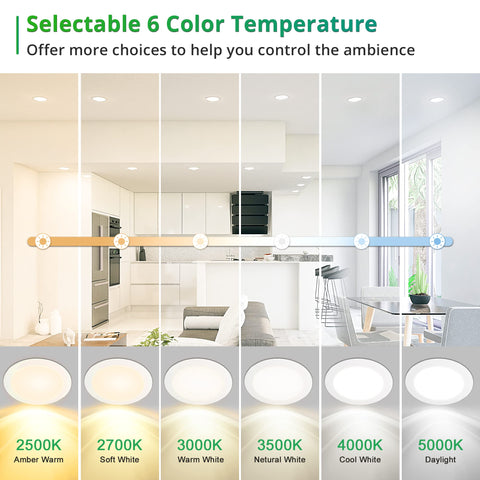 24 Pack 4-Inch Recessed LED Can Lights With 6 CCTs Selectable From 2500K To 5000K installed in modern living room