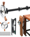 Heavy Duty Badass Bench Screw Vise With Quick Inertia Crank Wheel and Double Brace Brackets for Rough Woodworking Jobs.