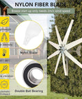 Three Phase 5000W Vertical Axis Wind Turbine Kit with nylon blades and aluminum fuselage for home and industrial use shown outdoors.