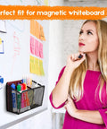 Magnetic Pencil Holder With Extra Strong Magnets Mesh Marker Organizer For Whiteboards Refrigerators And Lockers Black Finish