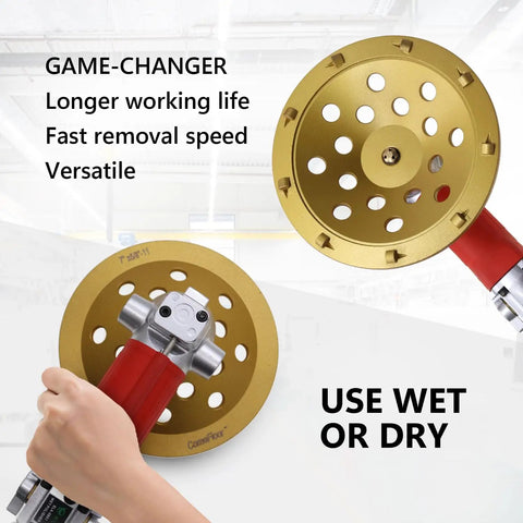 7 Inch PCD Grinding Cup Wheel With 9 Segments For Epoxy Thinset Glue And Concrete Floor Surface Coating Removal On 5/8-11 Threaded Shank