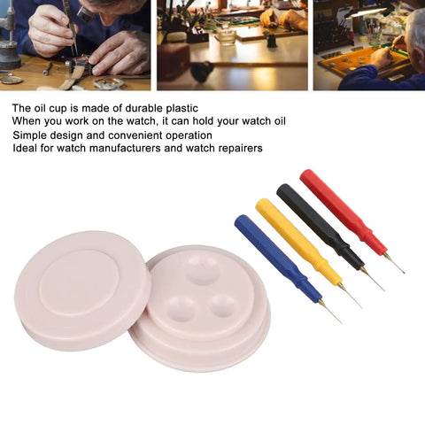 Watch Repair Oiler Kit With Four Plastic Oilers In Four Sizes, Oiler Pen Needles And One Oil Cup For Watchmakers