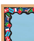 World Flags Bulletin Board Border For Classrooms, Vibrant Educational Decor, featuring international flags, corner view.