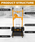 APOLLOLIFT manual material lift winch stacker with 440 lb capacity, yellow steel frame and swivel casters
