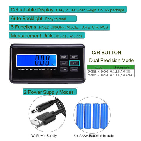 Hella Heavy Duty Digital Pet Scale 660 Lb Capacity Stainless Steel Platform display showing measurement units and functions.