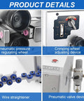 LABFENG Auto Wire Stripping And Cutting Machine For Solid And Stranded Cables Up To 6 Square showing pneumatic pressure regulator and wire straightener.