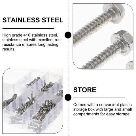 Stainless Steel Self Tapping Screws Set With Washer Head And Self Drilling Design Rust Resistant Pro Grade Kit in case