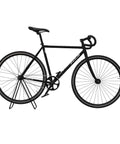 Black fixed-gear bicycle on stand for demonstration with Foldable Bike Repair Stand For Maintenance And Repairs With Adjustable Chainstay Mounts.