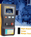 Pro Grade Capacitor ESR And Ohm Meter V2 With Auto Ranging 0.001 To 100.0 Ohms displaying reading on digital screen