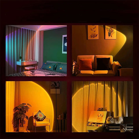 Rooms illuminated by Sunset Lamp With 16 Color Modes And Remote Control Lit Night Light for parties and decor