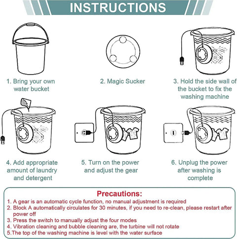 Instructions for Portable Mini Washing Machine With Real Ultrasonic Power Foldable 3 In 1 Compact Setup for Travel.