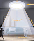 Illustration of No Fuss Motion Sensor LED Ceiling Light Kit 15W 100W Equivalent 1200LM, showing beam angle and detection range.