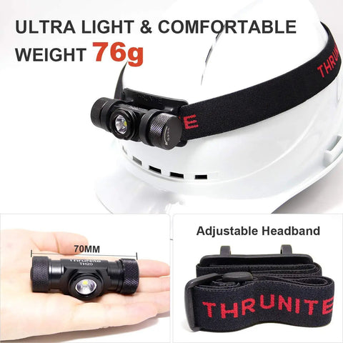 Super Bright 520 Lumen LED Headlamp With CREE XP-L V6 LED Ultra Lightweight Waterproof IPX8 EDC Headlamp on helmet and hand