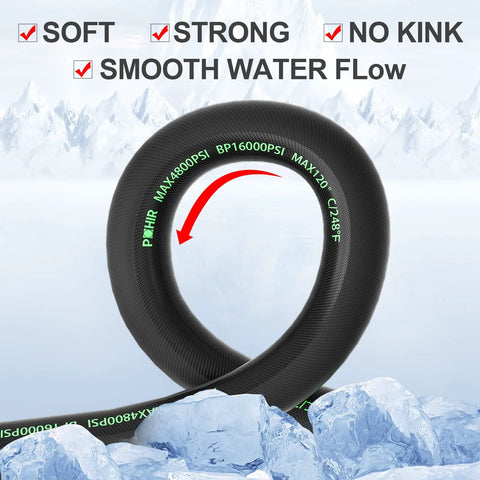 POHIR 3/8 inch pressure washer whip hose, 2 ft, black braided hose with quick-connect ends