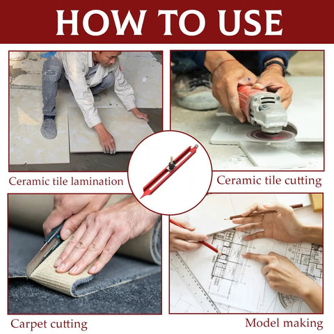 Nail Every Tricky Angle Flawlessly With This Precision Contour Gauge And Scribing Tool showing ceramic tile installation and carpet cutting.