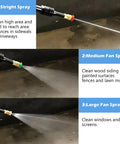 Pressure Washer Nozzle Kit With Holder, 7 Tips For 0 Degree, 15 Degree, 25 Degree, spray modes demonstrated on surfaces.