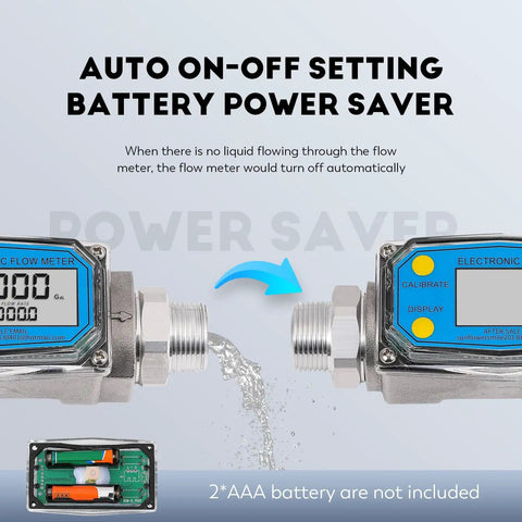 1 Inch and Three Quarter Inch Turbine Flow Meter Stainless Steel Digital Liquid Flowmeter with automatic shut-off feature shown