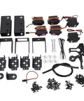 Heavy Duty 6DOF Mechanical Arm Claw Kit With Dual Power Control components including metal brackets, servos, and screws.