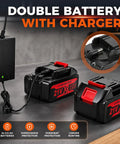 Badass Brushless Cordless Angle Grinder 5 Inch Battery Powered Heavy Duty Cutting Tool featuring double 21V 5.0Ah batteries with charger.