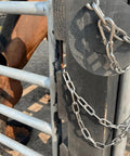 Heavy Duty Outdoor Gate Chain With Hooks For Fences And Gates, Rustproof Stainless Steel Latch Chain, installed on a farm gate