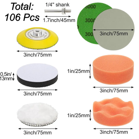 3 Inch Sanding Discs Kit With 800 1000 2000 3000 5000 Grits Silicon Carbide Hook And Loop Wet Dry Sandpaper components