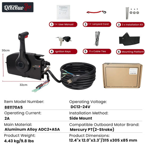 Side Mount Outboard Throttle Remote Control Box With 8 Pin Connector For Boats And Marine Engines Tough As Nails Die Cast Aluminum Housing Corrosion Resistant Easy Install Reliable Performance shown with included components.