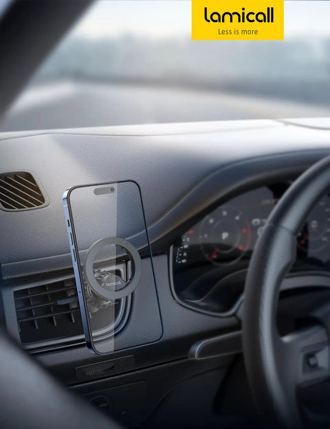 High Capacity MagSafe Car Mount Vent Holder With Blasted N52 Super Magnets Compatible With iPhone mounted on a car vent.