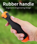 Three-Piece Hand Weeder Tool Set With Rubber Handles, Crack Crevice Weeder, Uprooting V-Shaped Weeder, And Four Teeth Digger For Deep Root Removal In Lawn, Garden, Sidewalk Cracks, Easy Pull Weed Tools For Every Gardener. Rubber grip close-up