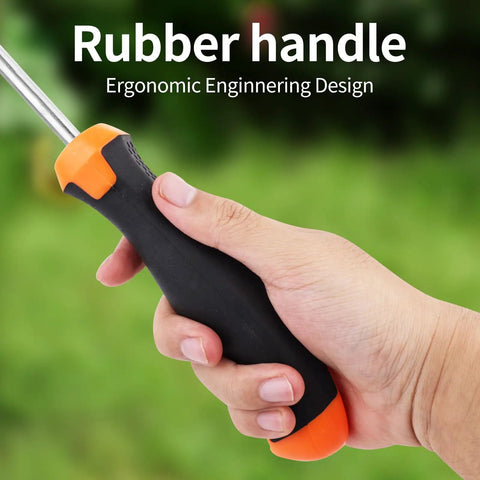 Three-Piece Hand Weeder Tool Set With Rubber Handles, Crack Crevice Weeder, Uprooting V-Shaped Weeder, And Four Teeth Digger For Deep Root Removal In Lawn, Garden, Sidewalk Cracks, Easy Pull Weed Tools For Every Gardener. Rubber grip close-up