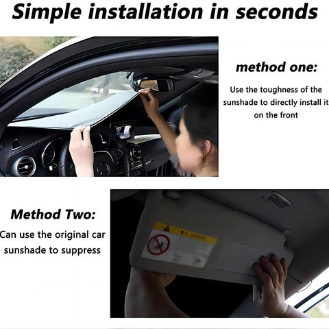 Heavy Duty Windshield Sunshade For Tesla Model 3 Y S X Cybertruck demonstrating simple installation methods inside a car.