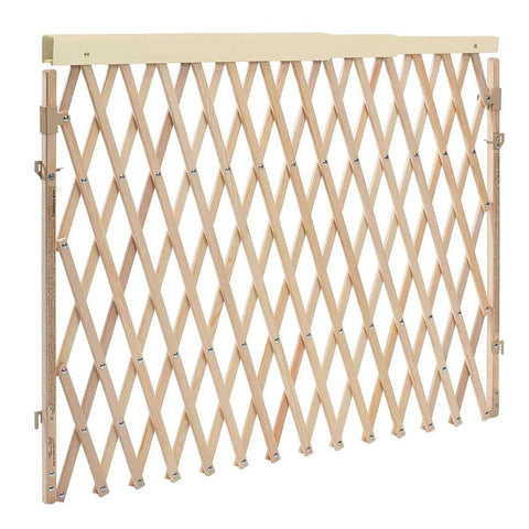 Expansion Walk-Thru Baby Gate For Wide Open Spaces Fits 24 To 60 Inches Openings 32 Inches Tall Hardware Mount No-Fuss Install One Hand Latch Telescoping Safety Rail Keeps Tiny Fingers Safe Farmhouse Collection, wooden lattice design