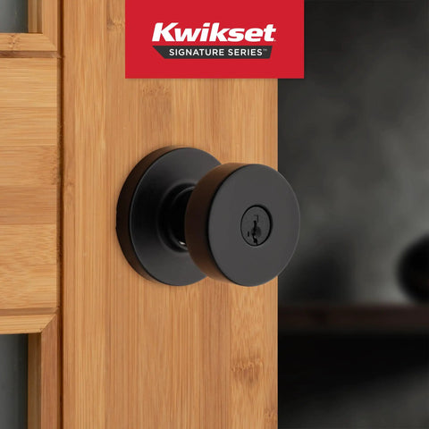 Matte Black Entry Door Knob With Lock and Key for Exterior Doors, Easy DIY Install, Pick Resistant SmartKey Rekey Security with Microban