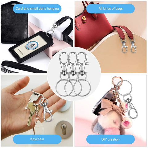 Heavy Duty 104 Piece Swivel Snap Hooks With Silver Lobster Claw Clasps And Keychain Rings For Diy Craft Projects hanging keychains and bags.