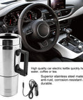 Road Trip Ready 12V Car Electric Kettle Heats Water Instantly Plugs Straight Into Cigarette Lighter Built Slim Enough For Tight Dash Slots in car interior.