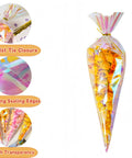 50 Pack Cone Shaped Clear Cellophane Treat Bags With Twist Ties Rainbow Color Party Favor Bags For Treats And Gifts
