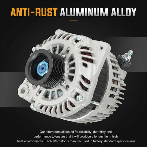 Beefed-Up 12V 130 Amp Alternator Replacement For Quest 2011-2017, Murano 2009-2014, Altima 2007-2010, Maxima 2009-2010 3.5L, front view