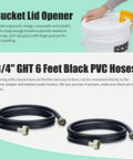 Tankless Water Heater Descaling Flush Kit With Inline Submersible Pump And Quick Connect Adapters Three Gallon Utility Bucket Plus Lengthy Black Hoses For No Sweat Maintenance And Reliable Performance showing two black PVC hoses.