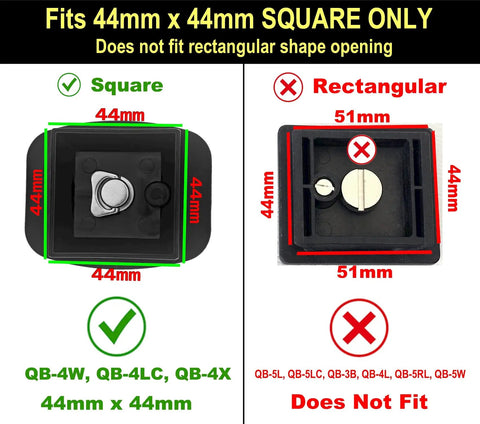 44mm Quick Release Tripod Plate Mount Adapter For Cameras And Video Gear Universal 1 3 4 Inch Square Base Fits Most Tripod Heads Replacement Base Plate For Ambico Velbon Vista Sunpak Sony Ravelli And More showing fitting comparison with square and rectangular options