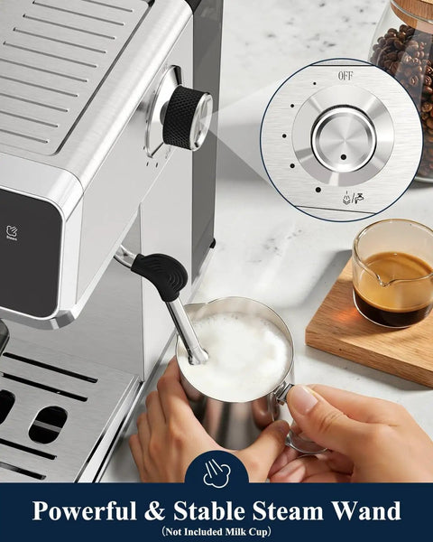 Twenty Bar Bean To Cup Espresso Machine With Built In Conical Burr Grinder Delivering Forty Four Precision Grind Settings And A Clever Touchscreen Interface For Game Changing Daily Latte Creations At Home, featuring steam wand and control panel.