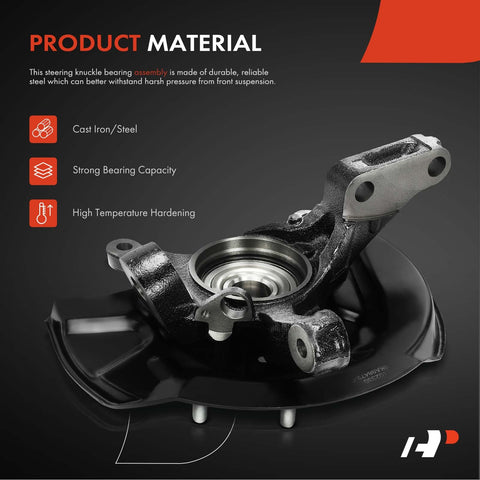 Front Right Steering Knuckle And Wheel Bearing Hub Assembly For Toyota Camry 1997 1998 1999 2000 2001 L4 2.2L Sedan No Fuss Direct Fit Replacement, 15 INCH Wheels, Passenger Side, Rock Solid Durability, shown in cast iron steel material