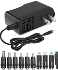 5V 1A Universal AC Adapter Power Supply Cord With 11 Interchangeable Plug Tips For Baby Monitors Cameras Raspberry Pi Swing USB Type C 5V Wall Charger 6ft, black