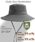 Dark grey Men's Bucket Sun Hat With UPF Protection, wide brim, breathable mesh, adjustable strap, 22-23.4 head circumference