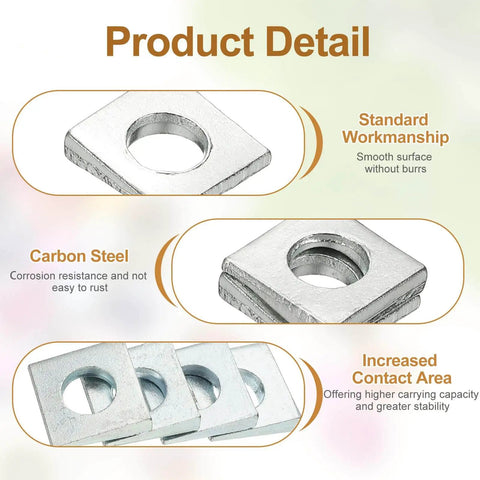 Beveled Square Washers Set For M8 Bolts, 10 Pieces, Carbon Steel, 9x18 Mm Inner Diameter, 2 Mm Thick, Rust Resistant
