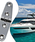 Marine Grade Stainless Boat Hinge Strap Butt Hinge 316 A4 with mirror finish for hatch doors beside a yacht in the ocean